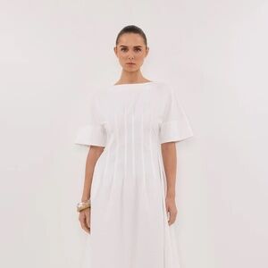 DAPHNE WHITE SLEEVED MIDI DRESS